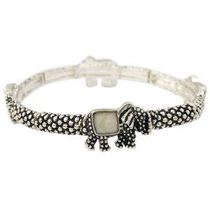 Elephant Mother of Pearl Shell Inlay Silver Tone Stretch Bracelet